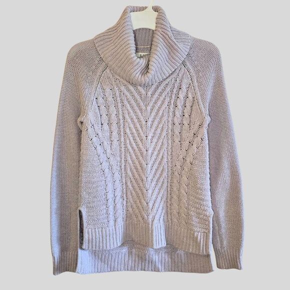ELLE Cowl Neck Sweater Women’s Size Small Lilac Purple Cable Knit Relaxed Fit - Picture 2 of 13